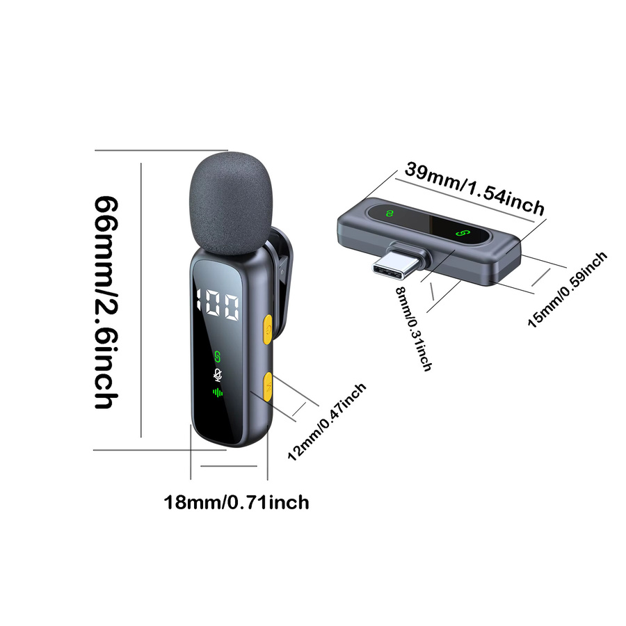 HITOZON Kabelloses Lavaliermikrofon mit USB-C-Schnittstelle und drehbarem Clip in Schwarz - Bild 2