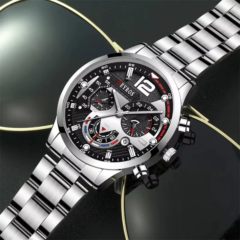 DEYROS Armbanduhr Quarz, Edelstahl, Silber, Herren, Leuchtzeiger - Bild 4
