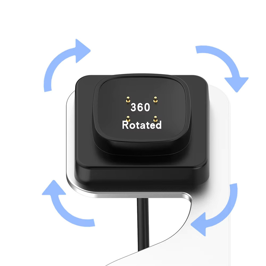iHZCPRO Kabelloser Ladeständer aus Metall für Fitbit Sense 2, Versa 4 und Versa 3 mit 150 cm USB-Kabel in Grau und Silber - Bild 3