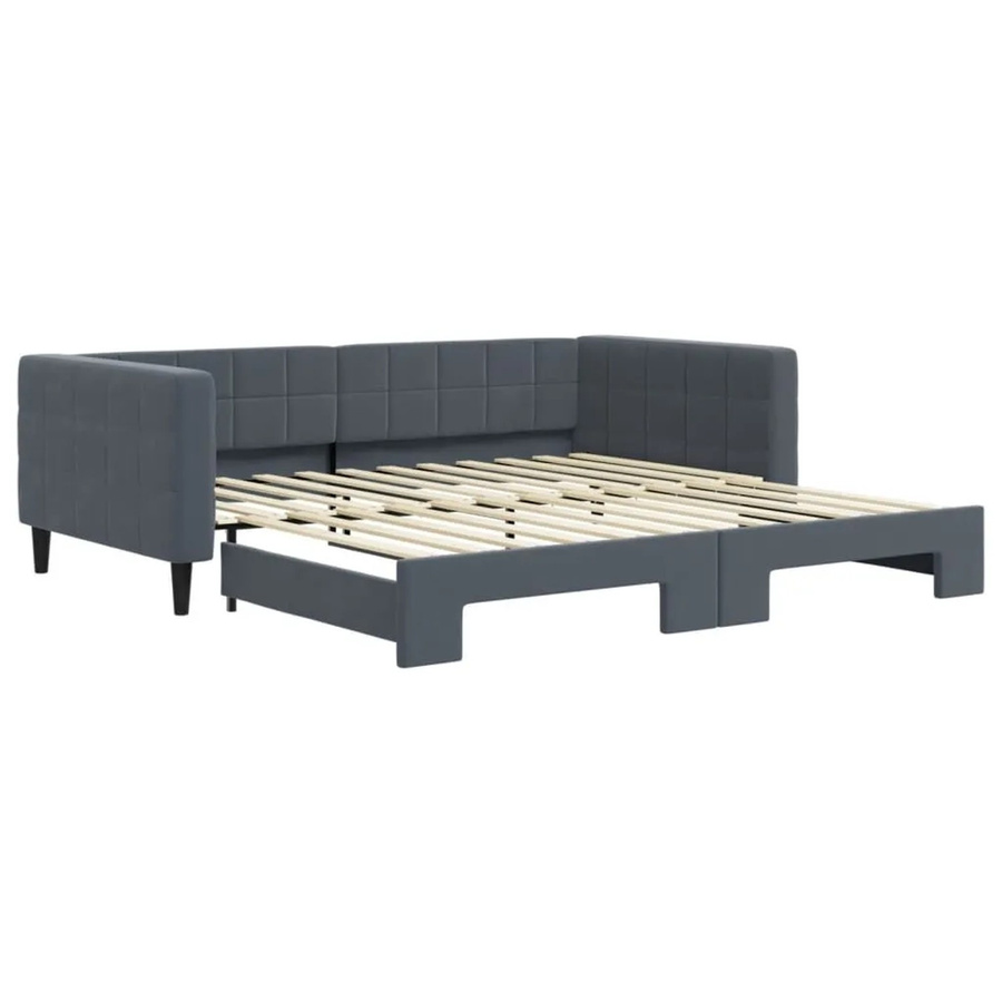 vidaXL Ausziehbares Tagesbett in Dunkelgrau mit Samtbezug und Schlaffunktion, B/T/H: 110 x 200 x 68 cm (ausziehbar auf 120 cm Breite) - Bild 2