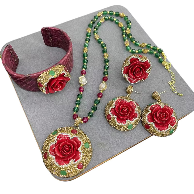 mutu Schmuckset, Halskette, Armband, Süßwasserperlen, Kristall, Gold - Bild 2