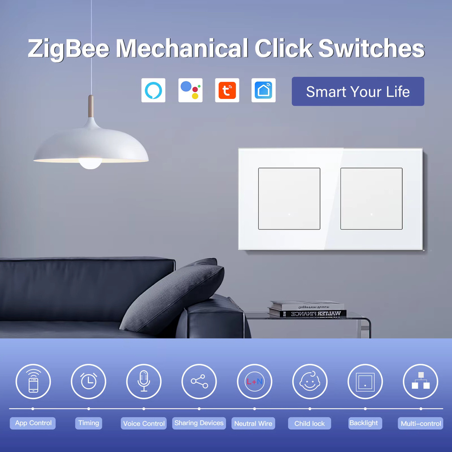 BSEED Zigbee Smart Lichtschalter mit Glasfront und LED-Anzeige, Tuya Smart Life und Alexa Steuerung, Weiß - Bild 3