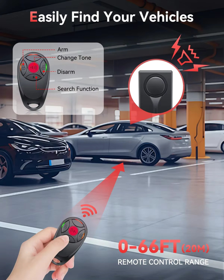 Awapow Kabelloser Vibrationsalarm für Auto und Heim mit 108 dB Sirene, Licht und Fernbedienung, Schwarz - Bild 6