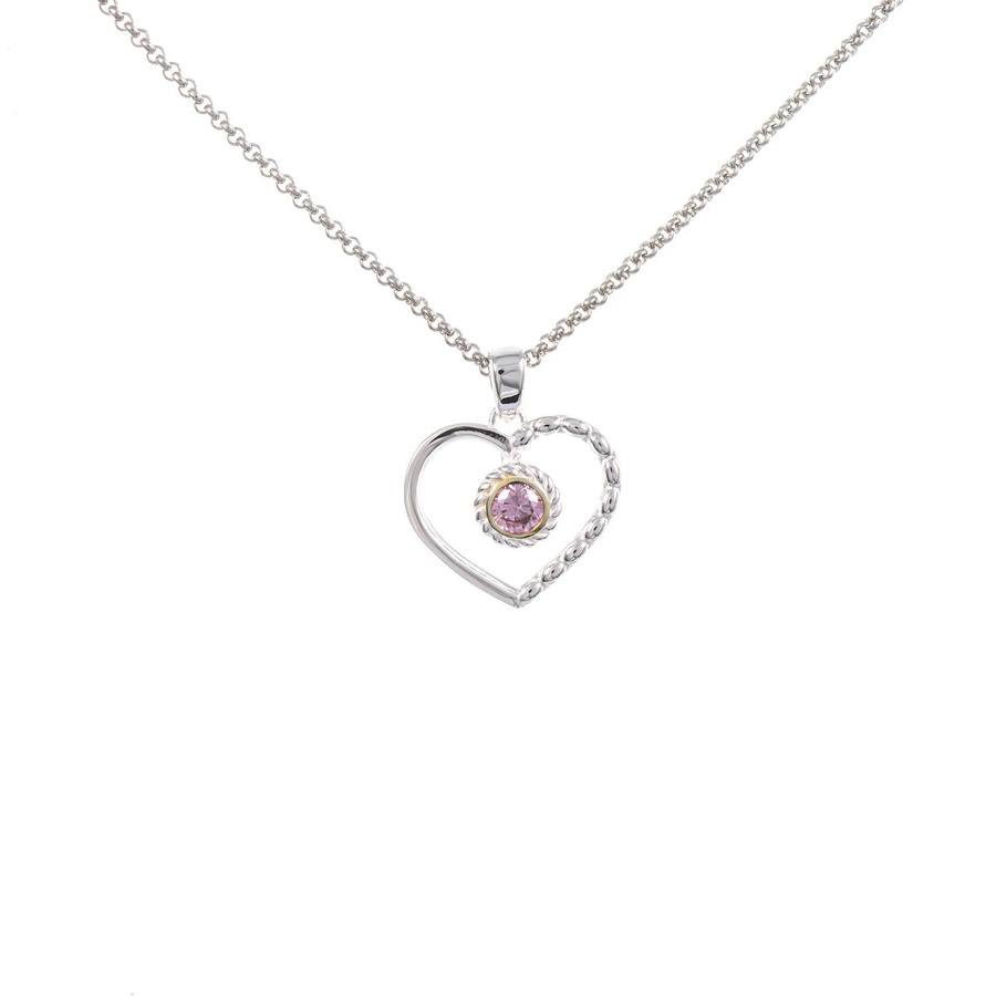 Dirndl Funkeln Anhänger Herz mit Kette, 925 Silber, teilvergoldet, Zirkonia, rosa - Bild 1