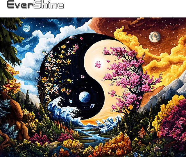 EverShine Diamantmalerei Tai Chi 5D DIY Stickerei Kit als Mosaik Landschaft in Multicolour, Breite: 30,0 cm, Höhe: 20,0 cm - Bild 1