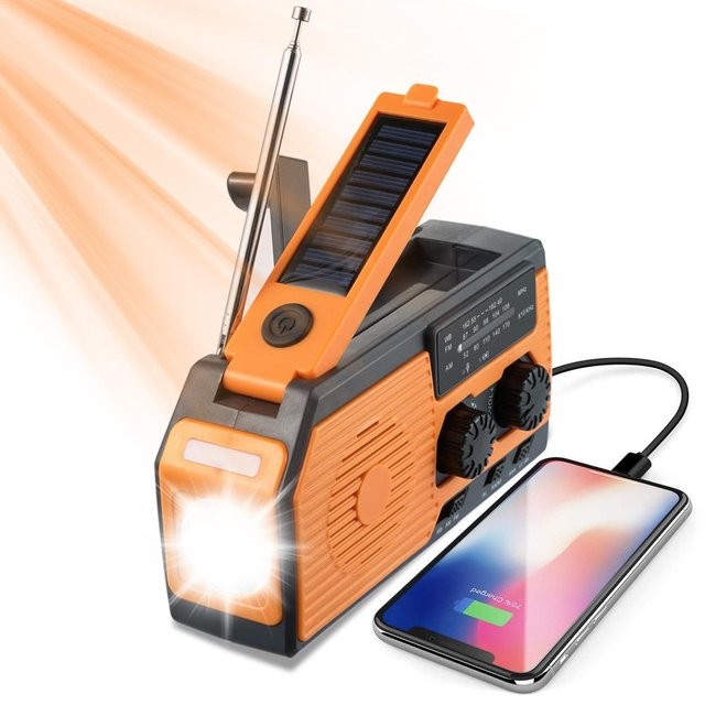 Honor Electronics Notfall-Solarstrom-Radio mit Handkurbel und Dynamo-Generator, 5000 mAh Powerbank und Taschenlampe, Orange - Bild 1