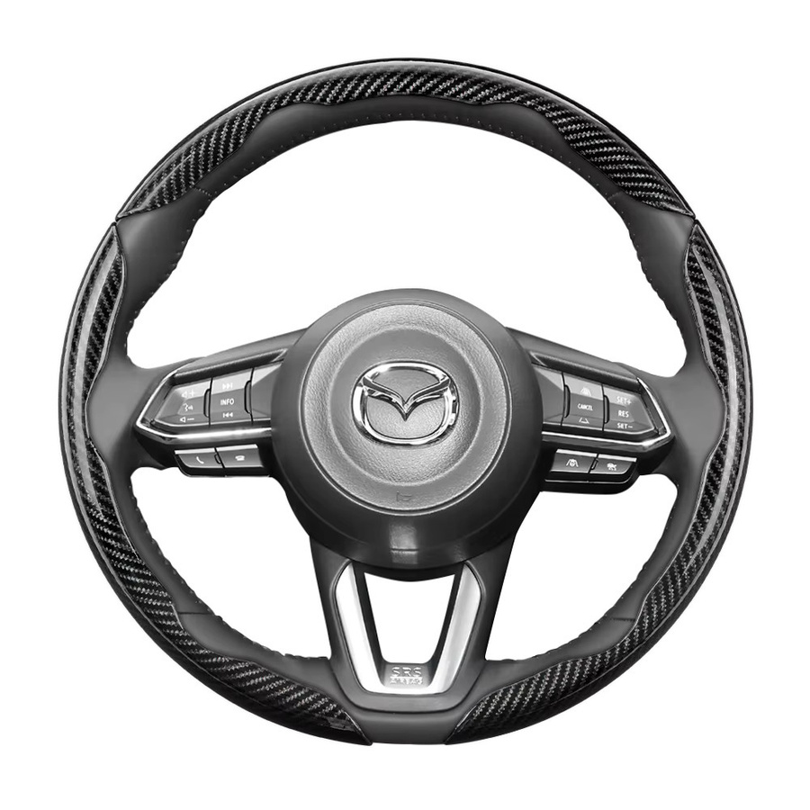 Hocasen Lenkradbezug in Carbonfaser-Textur mit segmentiertem Schnellverschluss für Mazda Modelle, Farbe: Schwarz - Bild 7