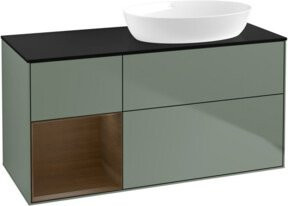 V&B Waschtischunterschrank Finion mit Wandbeleuchtung und Regalsystem, Farbe Walnuss, Breite: 120 cm, Tiefe: 50,1 cm, Höhe: 50,1 cm, lackiert - Bild 1