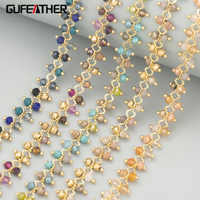 GUFEATHER Halskette, 18 Karat vergoldet, Kupfer, Glas, 1 m - Bild 1