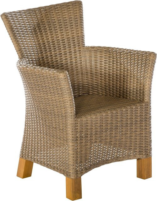 Merxx Gartensessel Toskana Natur 2er Set aus Polyrattan und Akazienholz in Beige und Braun mit Armlehnen und Polsterkissen - Bild 1