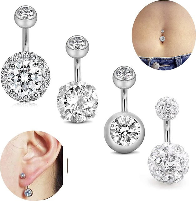 Bauchnabelringe Edelstahl, Silber, Zirkonia, Damen - Bild 1