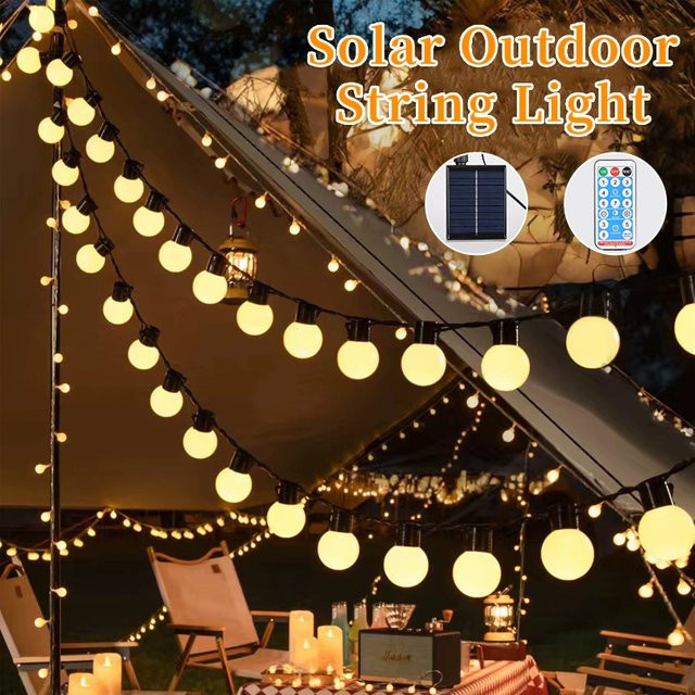 CANMEIJIA Solar Outdoor Lichterkette mit Fernbedienung, Wasserdichte Vintage Glühbirnen in Warmweiß, Dekorative Gartenbeleuchtung für Balkon und Garten, Schwarz - Bild 1