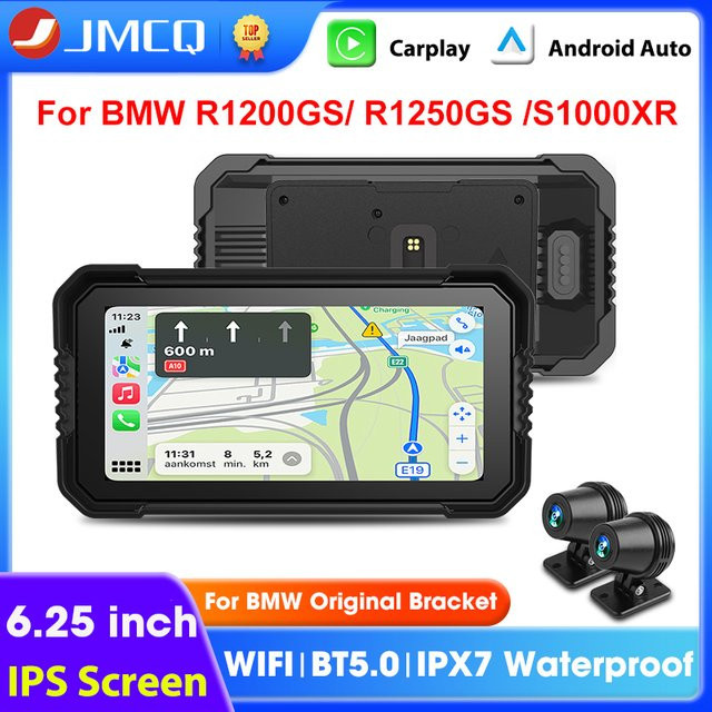 JMCQ Carplay Bildschirm für BMW R1200GS R1250GS R1300GS und S1000XR, 6,25 Zoll Moto Navigation mit GPS, Android Auto und Bluetooth, IPX7 wasserdicht, Schwarz - Bild 1