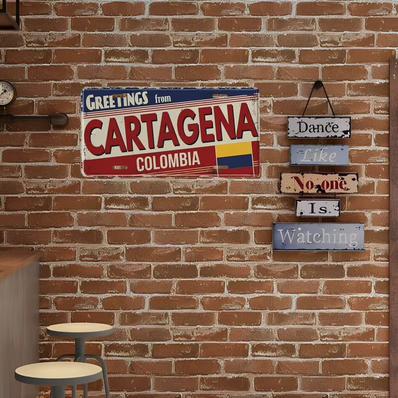 Dekorative Vintage Nummernschilder GREETINGS von CARTAGENA COLOMBIA, Autokennzeichen für Zuhause und Garage, Multicolor, B/H/T: 30,0 x 15,0 x 1,0 cm - Bild 4