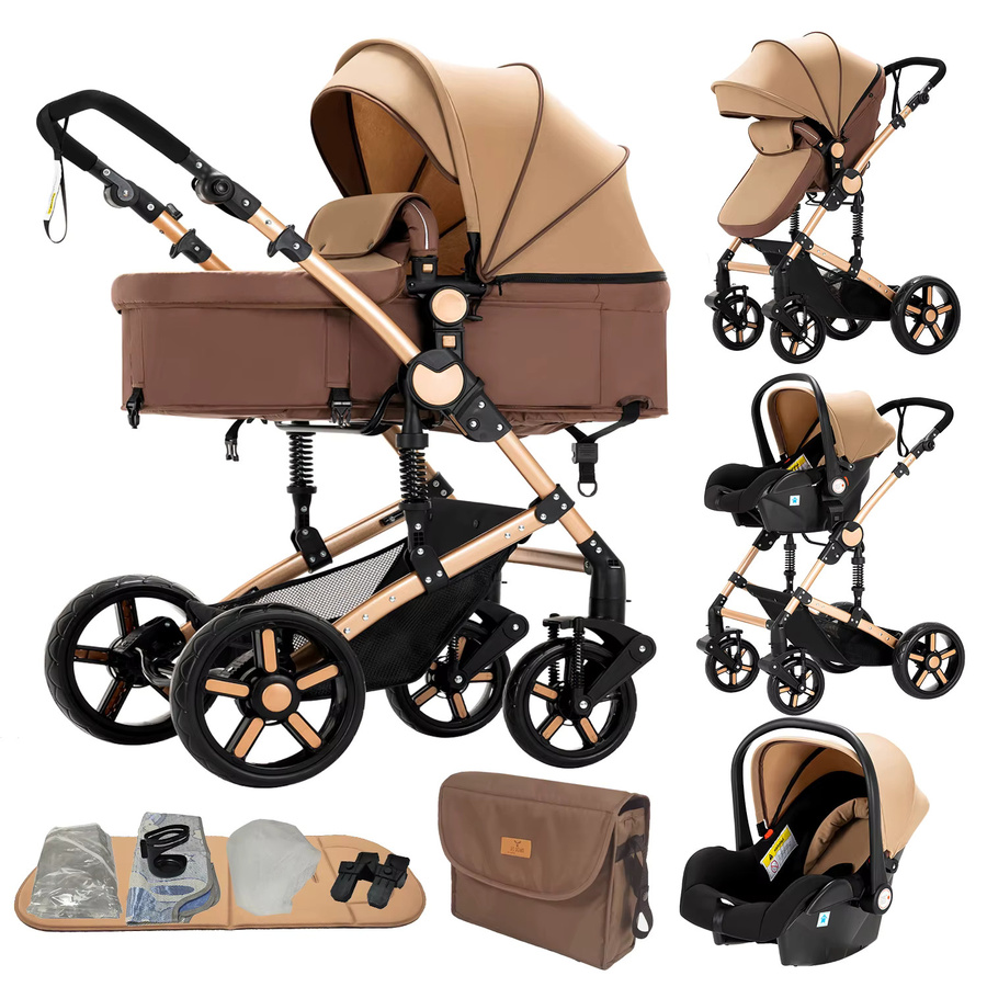 Magic ZC 3-in-1 Baby-Reisesystem mit umkehrbarem Kinderwagen, Babyautositz und stoßdämpfenden EVA-Rädern in Beige und Schwarz - Bild 6