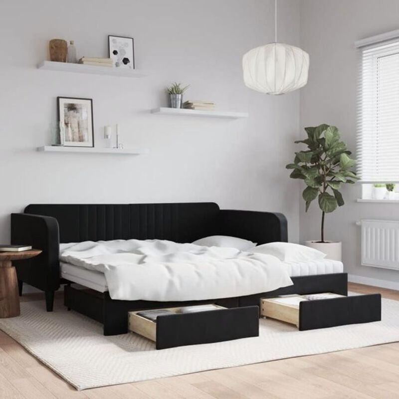 Vidaxl Funktionsbett Tagesbett aus Samt und Metall mit Schubladen Schwarz B/T/H: 190 x 90 x 0 cm - Bild 1