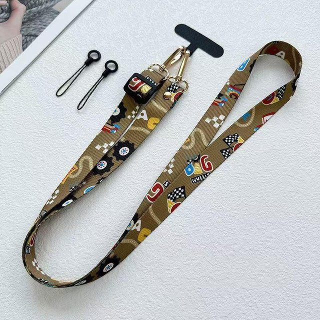 Rui Di Handy Lanyard mit Retro-Muster in Braun, verstellbares diagonales Band aus Polyester und Nylon zum Umhängen - Bild 1
