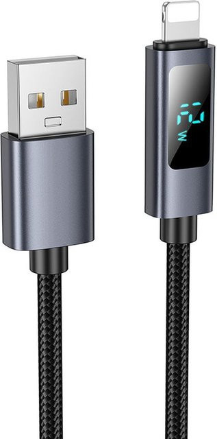 HOCO Display X112 Daten- und Ladekabel USB-A auf Lightning und USB-C, 18W, Schwarz - Bild 1