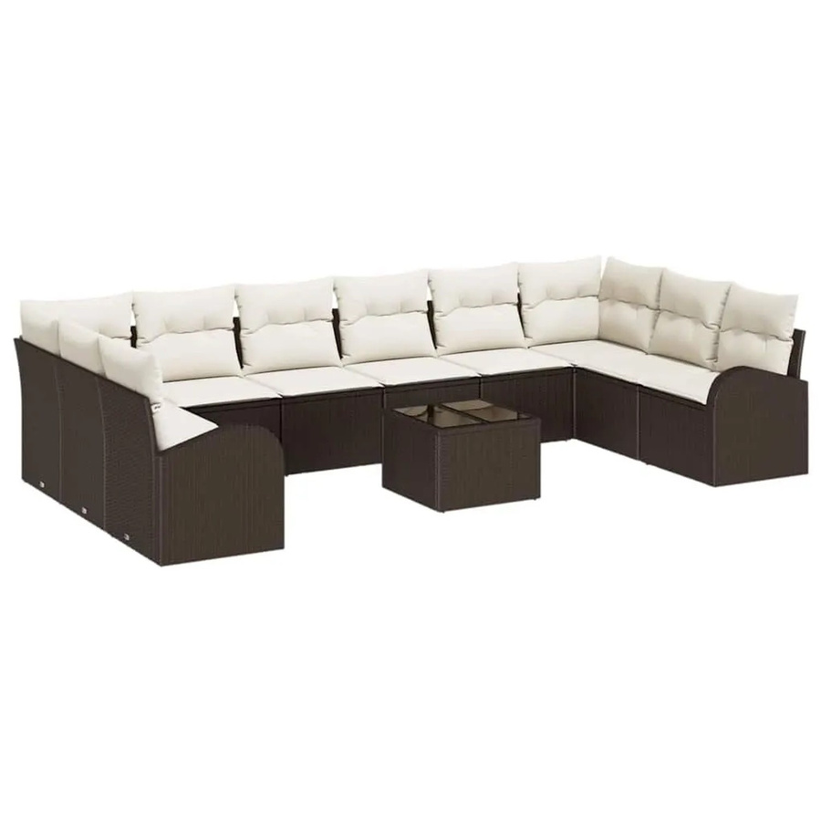vidaXL Sofa Set aus Poly-Rattan in Braun und Beige mit 11-teiligem Set inklusive Kissen und Tisch im U-Shape Design - Bild 2