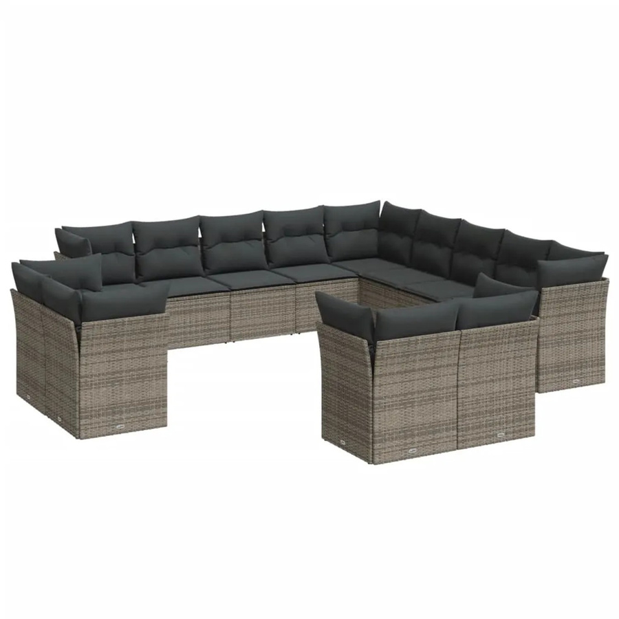 vidaXL 13-tlg. Garten-Sofagarnitur in U-Form aus Polyrattan mit Kissen und Stauraum, Grau - Bild 2