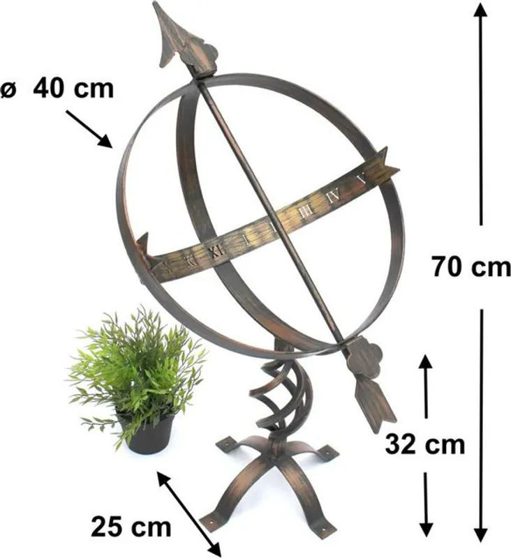 Dandibo Sonnenuhr für den Garten aus Metall in Patina Optik, wetterfeste Gartenuhr in Braun und Rosa, Höhe: 70 cm - Bild 1