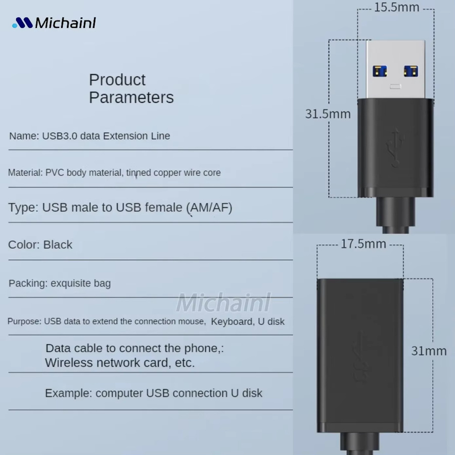 MINGCVIL USB 3.0 Verlängerungskabel in Schwarz für PC, Laptop, TV und Drucker - Bild 2