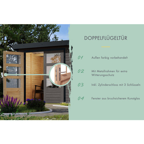 KARIBU Gartenhaus Merkur B in Grau aus Nordischem Fichtenholz mit Pultdach, B/H/T: 432 x 209 x 213 cm - Bild 2