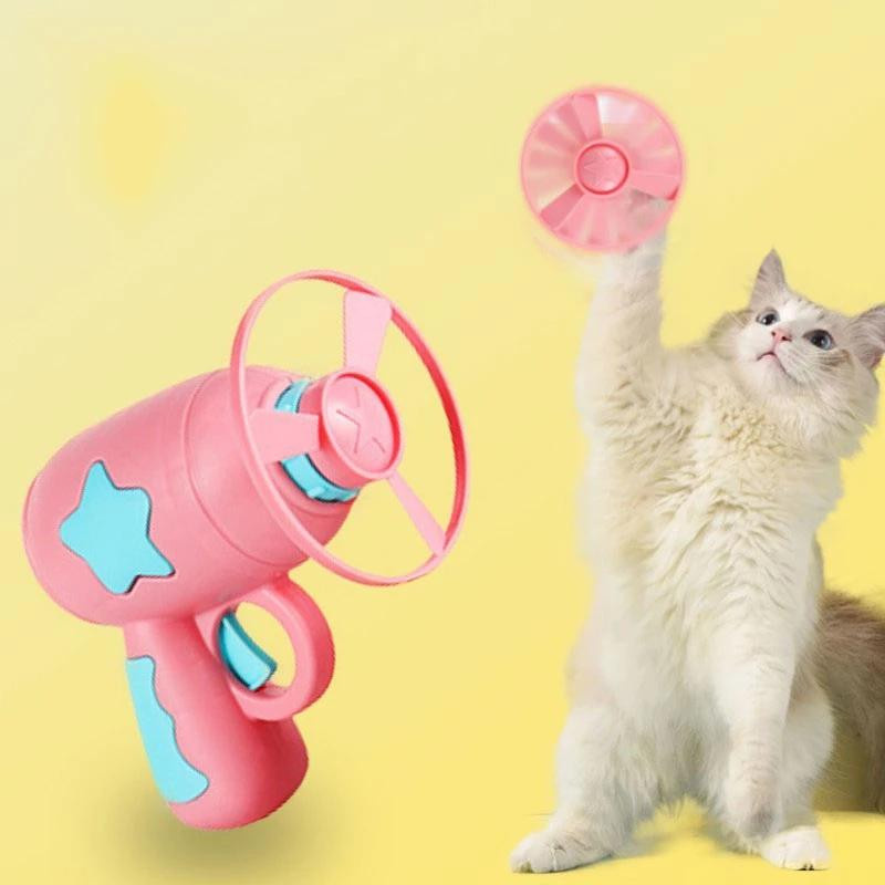Yiran Furniture Katzenspielzeug Launcher mit 15 Stück Flying Disc hellblau - Bild 1