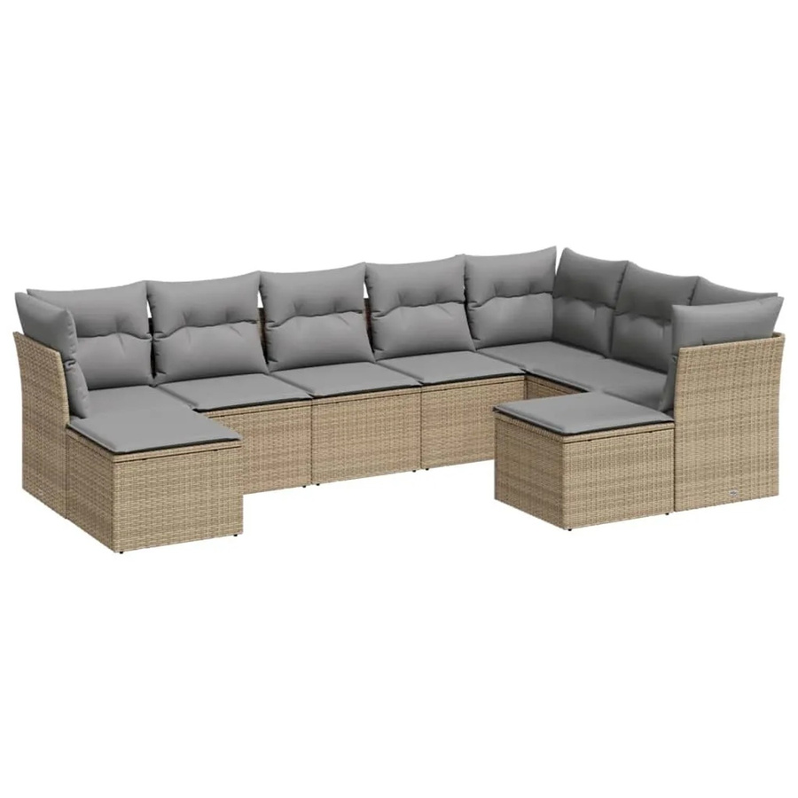 vidaXL 9-tlg Garten-Sofagarnitur aus Polyrattan in Beige mit Kissen und Stauraum - Bild 2