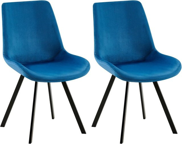 DELUKE 2er Set Esszimmerstühle LOVER aus Samt in Dunkelblau, drehbar, B/T/H: 53 x 59 x 89 cm - Bild 1