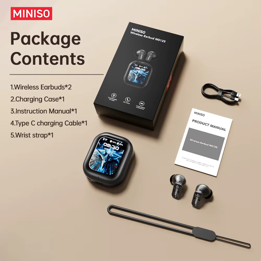 MINISO MS125 Kabellose Bluetooth In-Ear Kopfhörer mit HD-LCD-Display in Schwarz - Bild 6