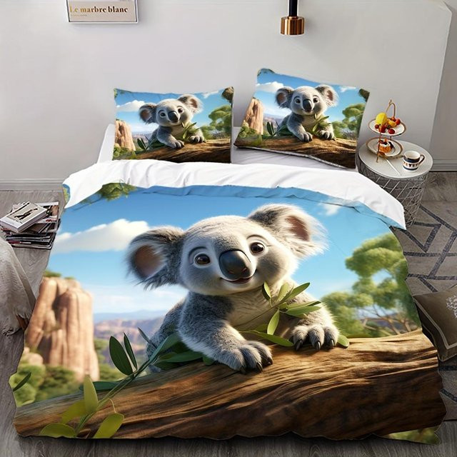 Koala Bettwäsche-Set mit 3D-Tiermotiv in Grau, 2/3-teilig aus Polyester, B/H: 135 x 200 cm - Bild 1