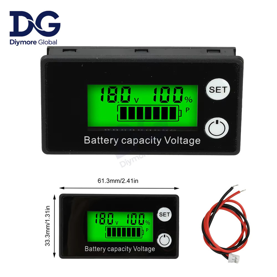 diymore 6133A DC8-100V Batteriemessgerät mit Alarm als Spannungsmesser und Lithium-Ionen-Batteriekapazitätsmonitor in Schwarz und Grün - Bild 7