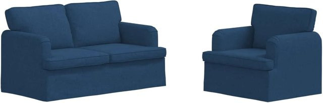 vidaXL Sofa 2-teilig in Blau mit Stoffbezug und Metallrahmen, B/T/H: 144 x 80 x 85 cm - Bild 1