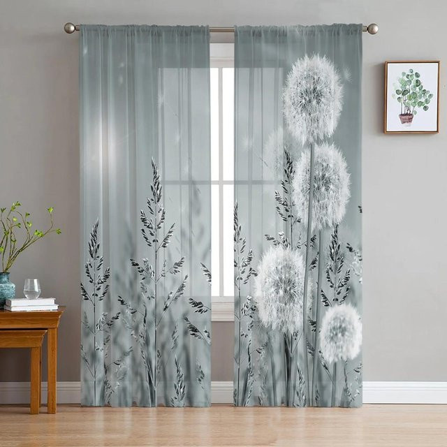 Yiran Furniture Transparenter Chiffon-Vorhang mit Löwenzahn-Libelle-Motiv, Breite: 135 cm, Höhe: 160 cm - Bild 1