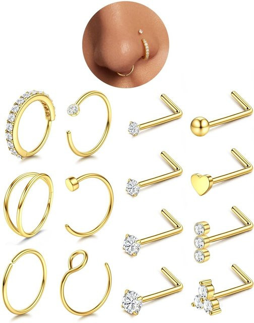 Bobisty Nasenring L-Form, Edelstahl, Zirkonia, Damen - Bild 1