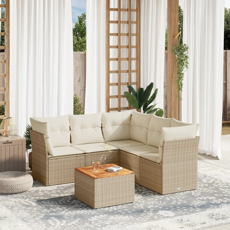 Vidaxl 6-teiliges Gartenmöbel-Set aus Polyrattan und Akazie mit Kissen, Beige - Bild 1
