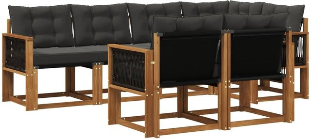 vidaXL Outdoor-Sofagarnitur L-Form aus Akazienholz mit Textilene und Kissen in Natur-Schwarz - Bild 1