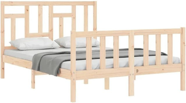 vidaXL Massivholzbett aus Kiefernholz in rustikalem Design, unbehandelt, B/T/H: 140 x 200 x 145,5 cm - Bild 1