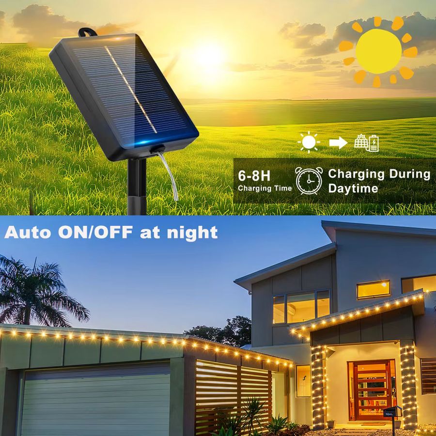 Leclstar Solar-Hanfseil-Lichterkette mit LED und 8 Modi, wasserdichte Feengirlande für Außenbereich, Hof und Camping - Bild 2