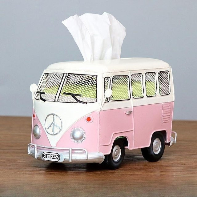 Sun shine 009 Taschentuchbox im Vintage Industrie Stil aus Metall, Bus Design, Rosa, B: 26,0 cm, T: 12,0 cm, H: 11,5 cm - Bild 1