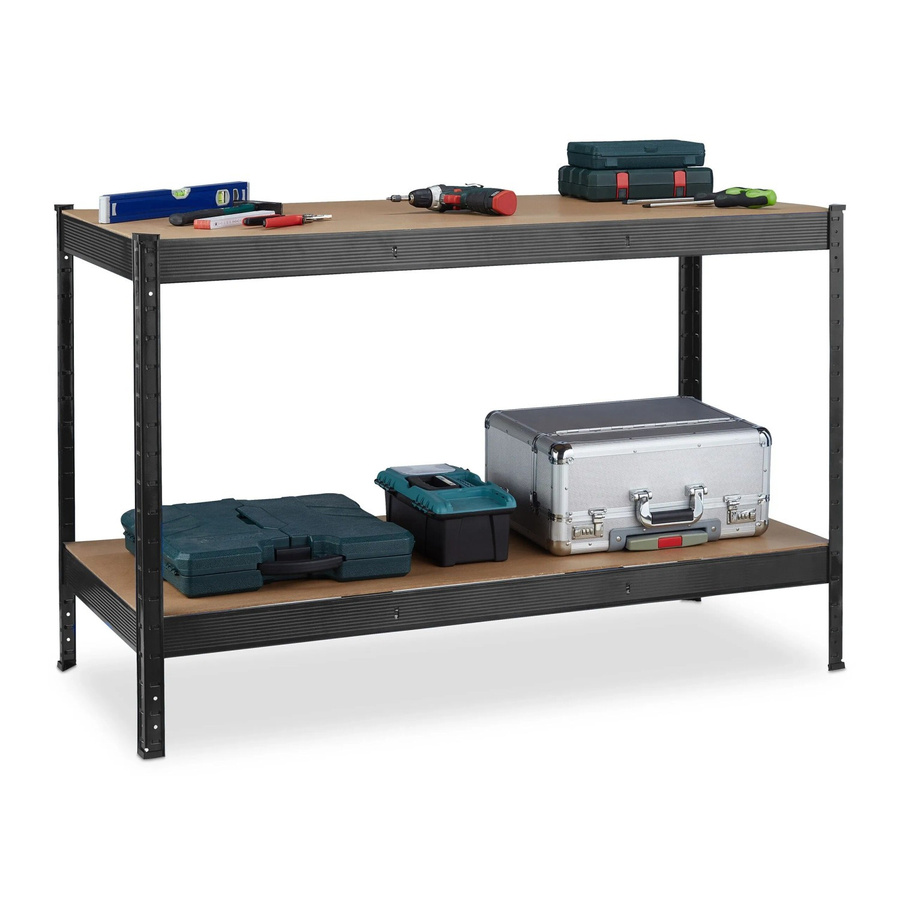 Relaxdays Werkbank aus Stahl und MDF in Schwarz und Braun mit 2 Ebenen, B/T/H: 141 x 61 x 91 cm - Bild 2