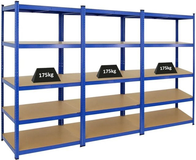 PROREGAL Taurus 3er Set Schwerlastregal aus Metall und MDF-Holzplatten, Blau, H x B x T: 180 x 90 x 60 cm - Bild 1