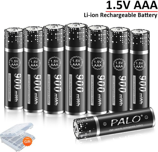 PALO 1.5V AAA Li-Ionen wiederaufladbare Batterie mit Batterie-Box, Schwarz, 900mWh - Bild 1