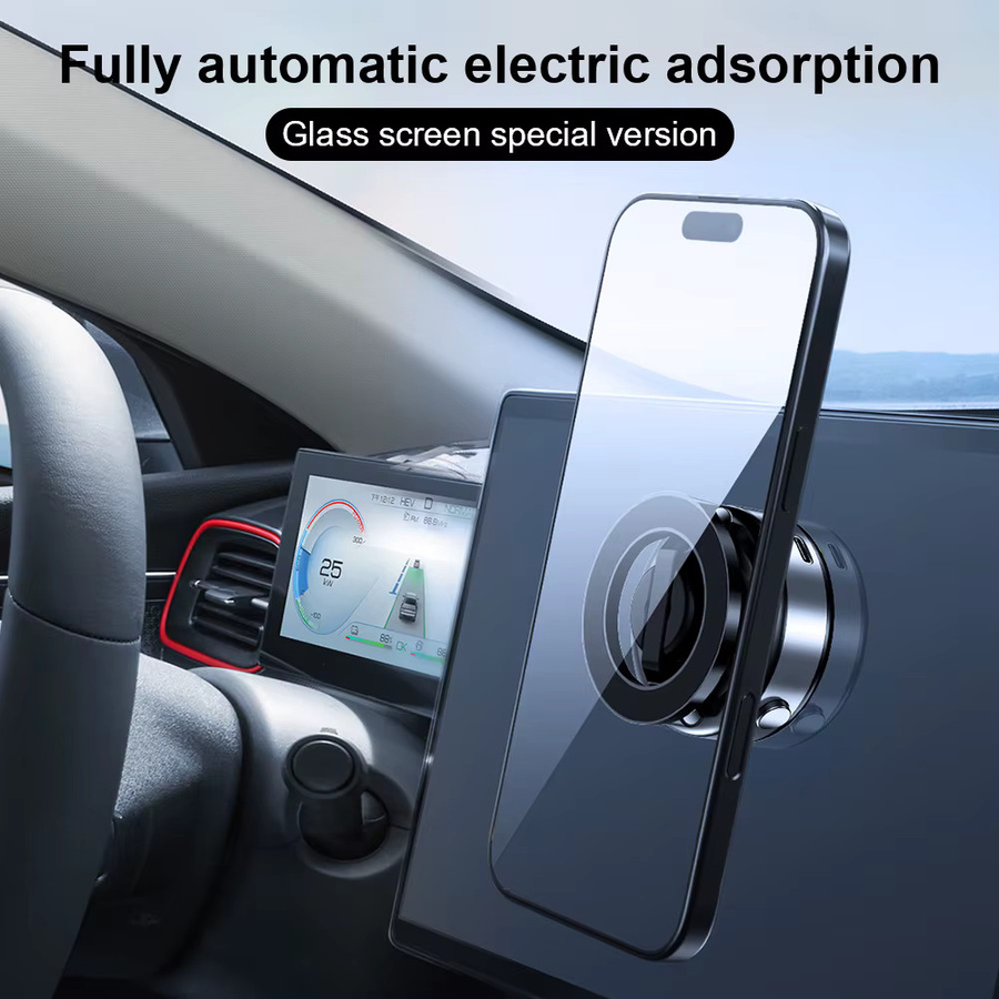 Elektrische Vakuum-Telefonhalterung von CrownQu in Schwarz mit 360 Grad Rotation und N52 Starkmagnet für iPhone 17 16 15 Pro Max als faltbarer Autohalterung-Freisprechständer - Bild 2