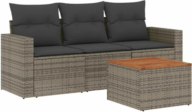 vidaXL 4-tlg Garten-Sofagarnitur aus Poly Rattan in Grau mit Tisch und Kissen - Bild 1