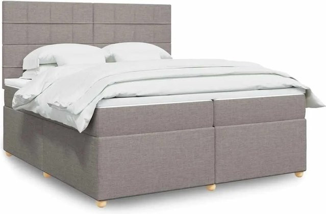 vidaXL Boxspringbett mit Matratze in Taupe, Hybrid-Bett mit USB-Ladeport und Unterbettbeleuchtung, B/T: 200 x 200 cm - Bild 1