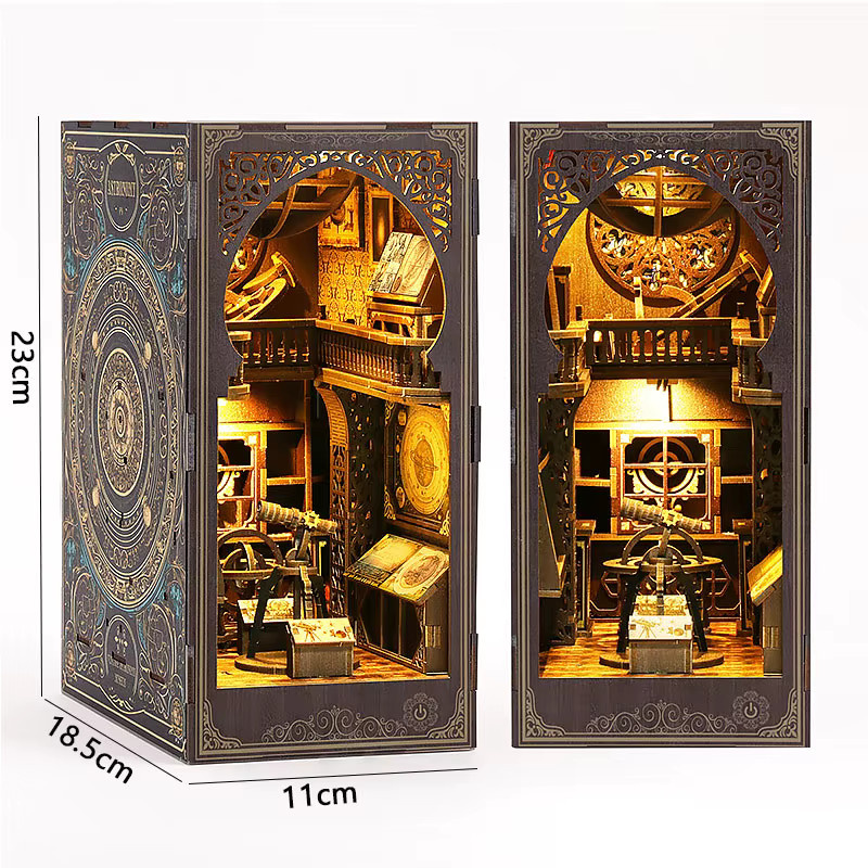 Zuuton Astronomisches Museum Buch Nook Kit, DIY 3D Holz Puppenhaus, mit LED Licht - Bild 4