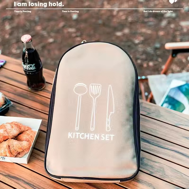 8-teiliges Outdoor Kochgeschirr Set aus Edelstahl in Braun für Camping und Picknick - Bild 1