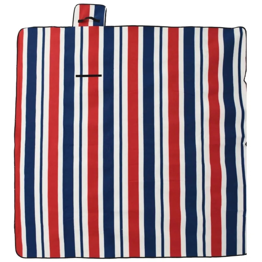 vidaXL Picknickdecke faltbar mit Tragetasche, rot und blau gestreift, Samt und Aluminiumbeschichtung, B/B: 200 x 200 cm - Bild 2